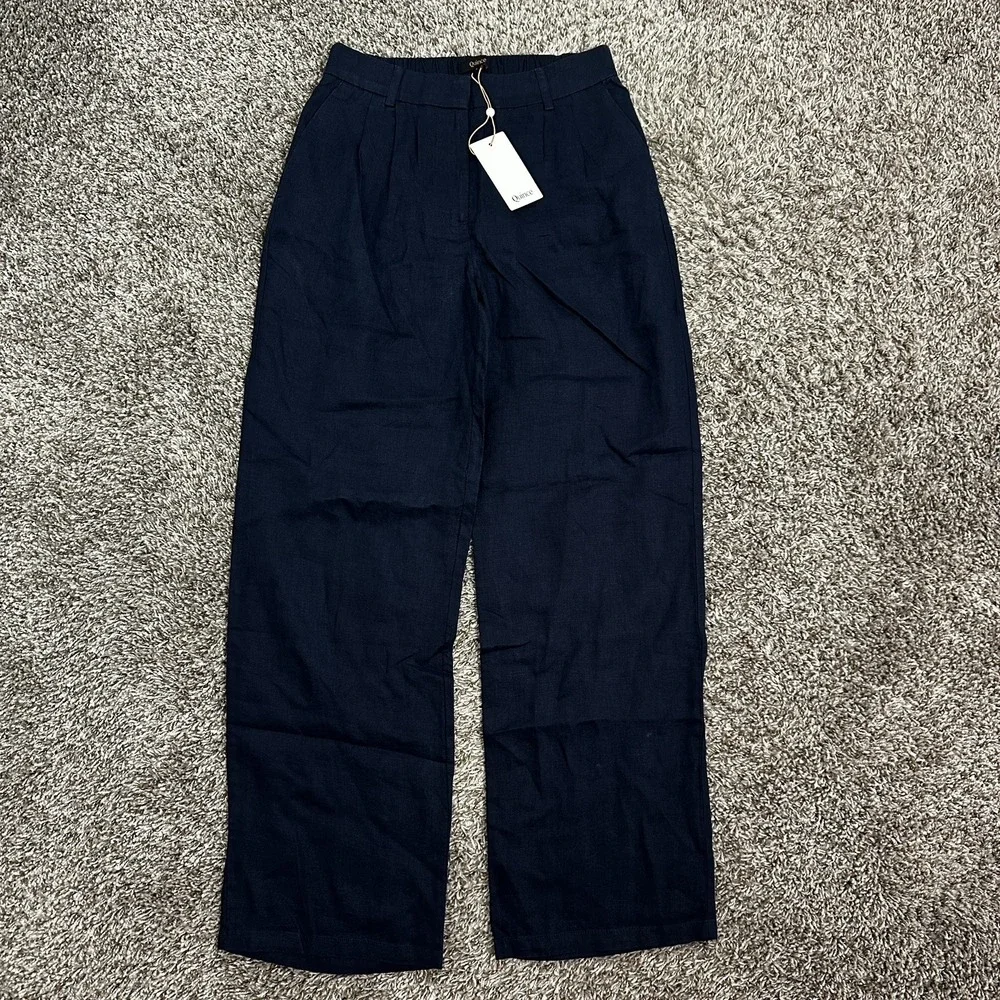 NWT Quince 100% European Linen Pleated Trouser Pants Navy Size 2 28 Inseam